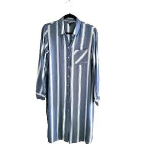 Express Womens Shirt Dress M Striped Boyfriend Button UP Long Sleeve Blue
